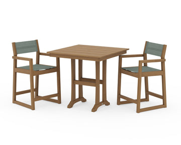 EDGE Sling Arm Chair 3-Piece Farmhouse Counter Set with Trestle Legs