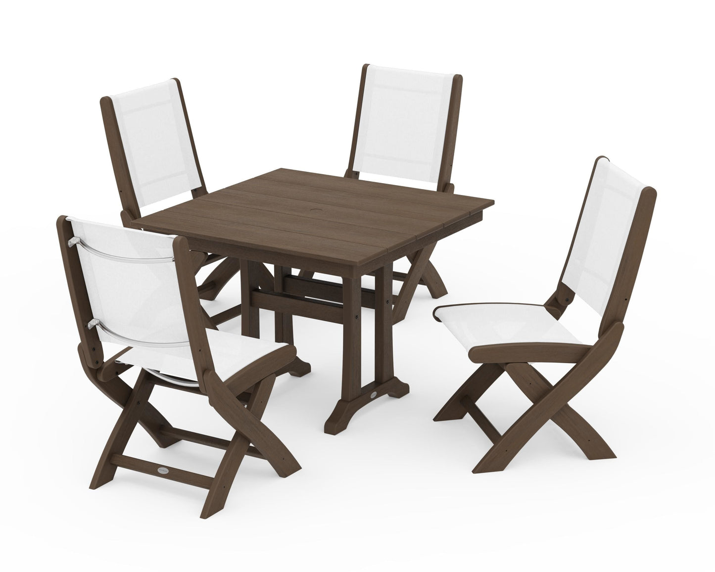 Coastal Folding Side Chair 5-Piece Farmhouse Dining Set With Trestle Legs
