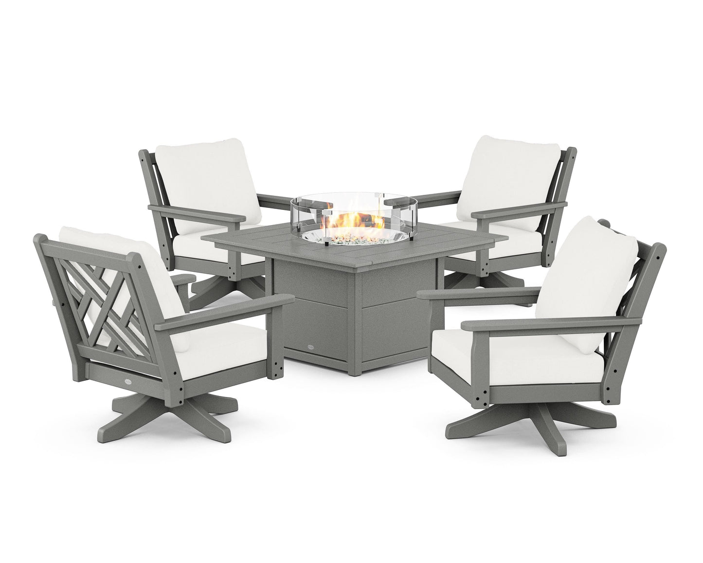 Chippendale 5-Piece Deep Seating Swivel Conversation Set with Fire Pit Table