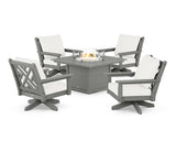 Chippendale 5-Piece Deep Seating Swivel Conversation Set with Fire Pit Table