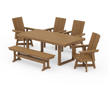 Modern Curveback Adirondack Swivel Chair 6-Piece Dining Set with Bench