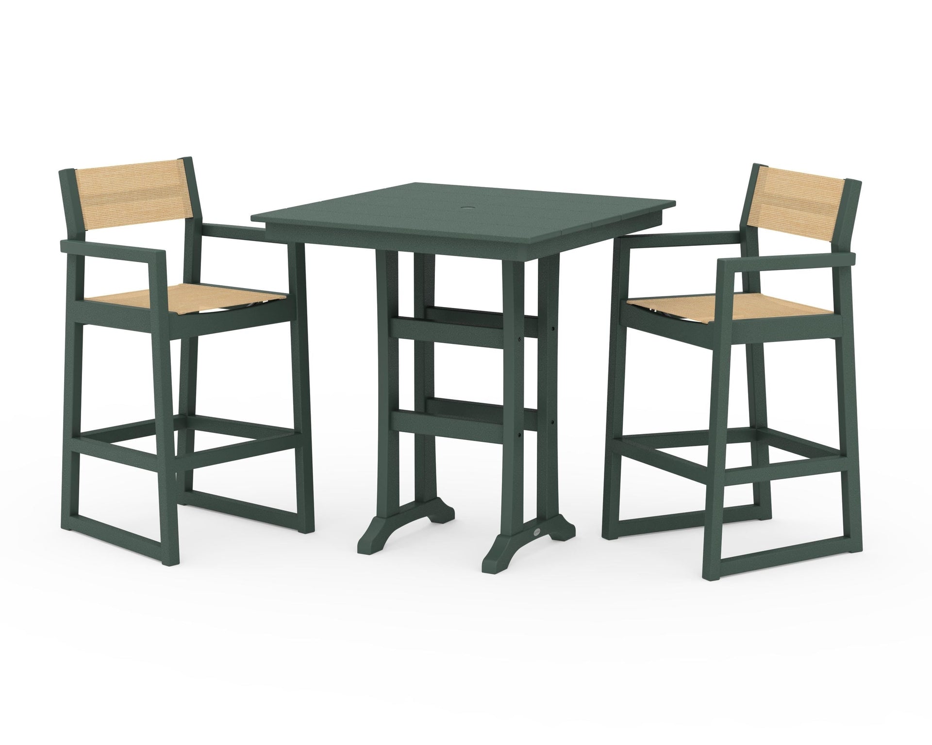 EDGE Sling Arm Chair 3-Piece Farmhouse Bar Set with Trestle Legs