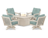 Vineyard 5-Piece Deep Seating Swivel Conversation Set with Fire Pit Table