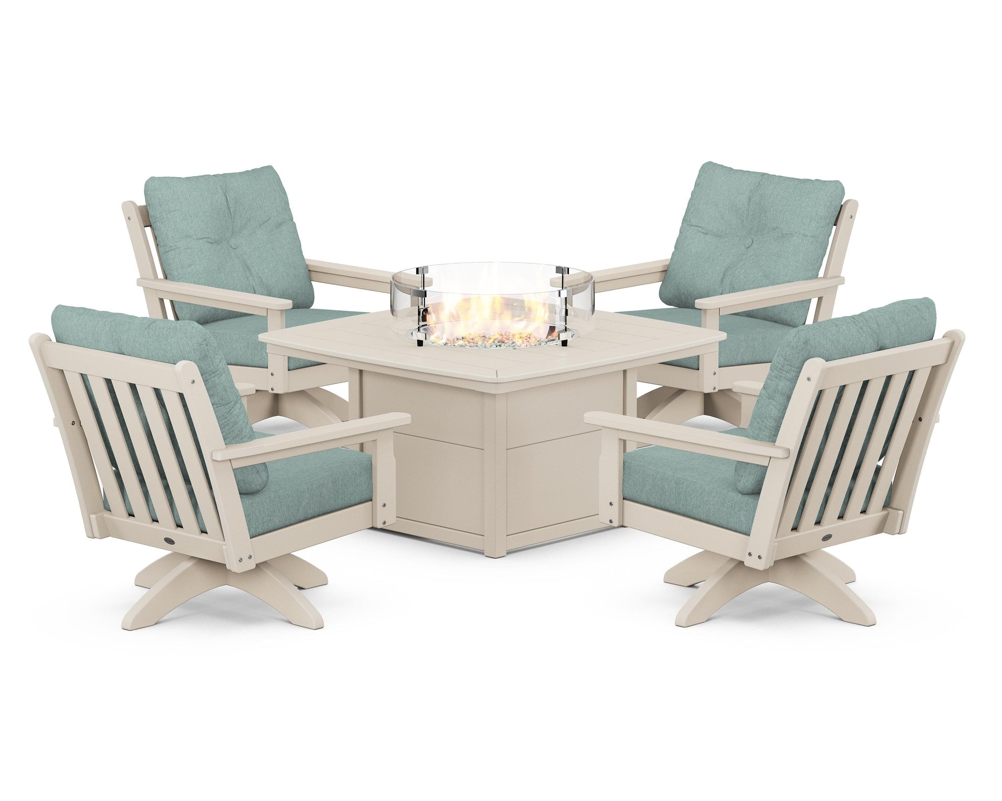 Vineyard 5-Piece Deep Seating Swivel Conversation Set with Fire Pit Table