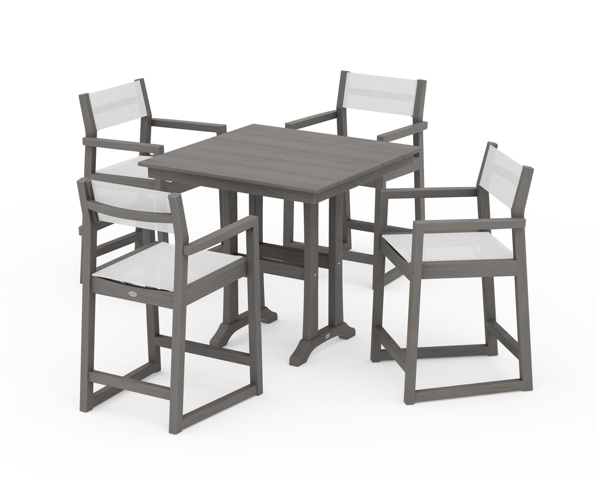 EDGE Sling Arm Chair 5-Piece Farmhouse Counter Set with Trestle Legs