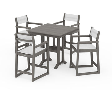 EDGE Sling Arm Chair 5-Piece Farmhouse Counter Set with Trestle Legs