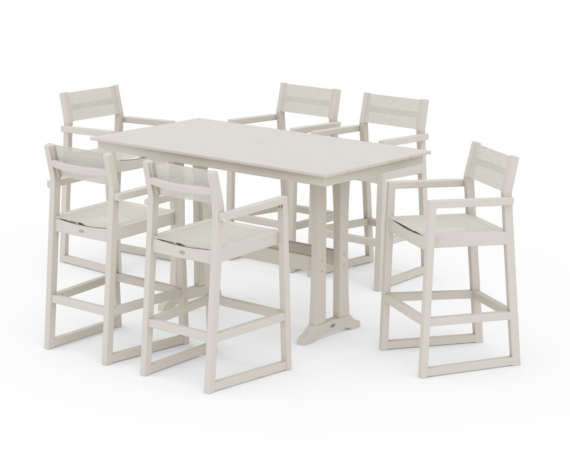 EDGE Sling Arm Chair 7-Piece Farmhouse Bar Set with Trestle Legs