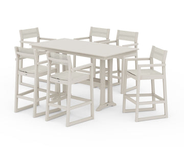 EDGE Sling Arm Chair 7-Piece Farmhouse Bar Set with Trestle Legs