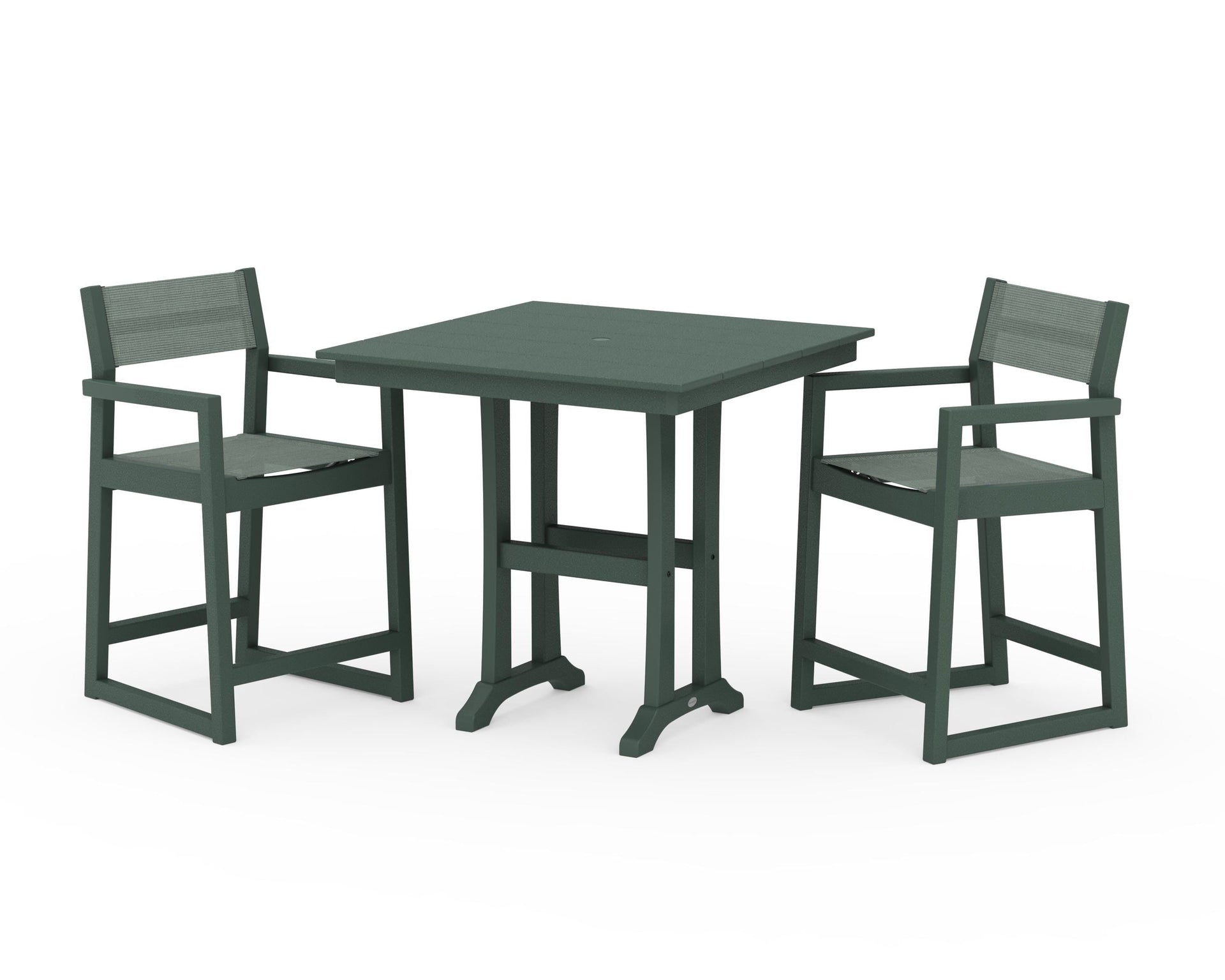 EDGE Sling Arm Chair 3-Piece Farmhouse Counter Set with Trestle Legs