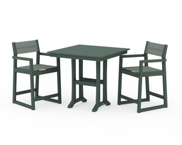 EDGE Sling Arm Chair 3-Piece Farmhouse Counter Set with Trestle Legs