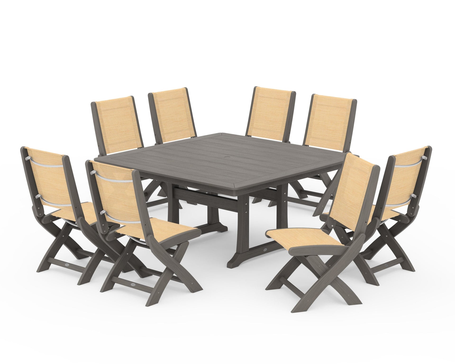 Coastal Folding Side Chair 9-Piece Dining Set with Trestle Legs