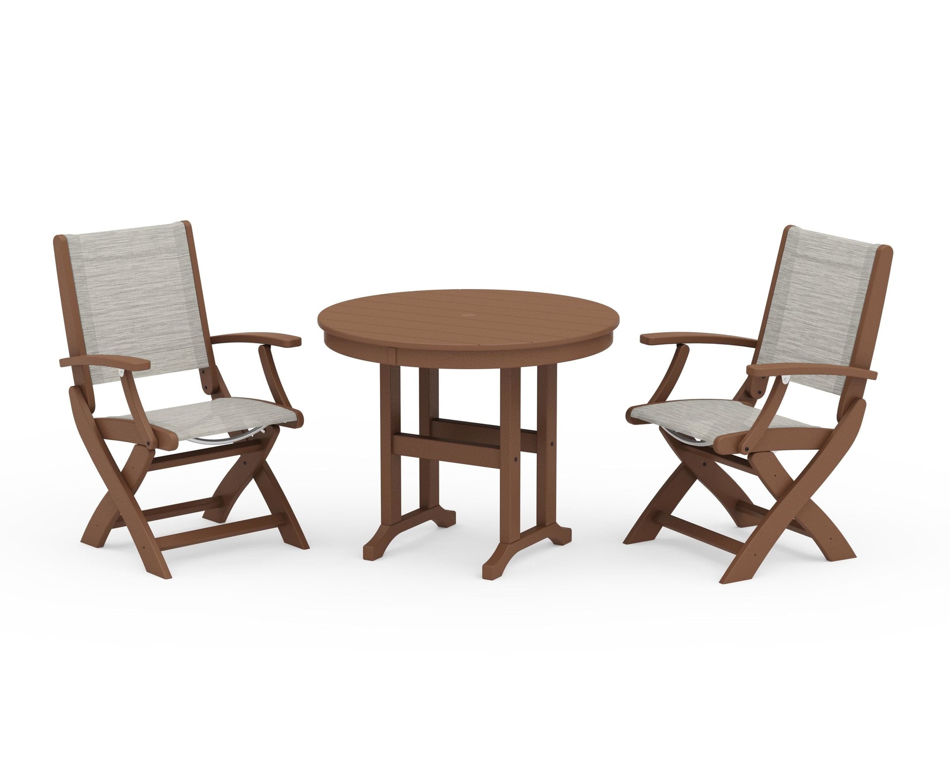 Coastal Folding Chair 3-Piece Round Dining Set