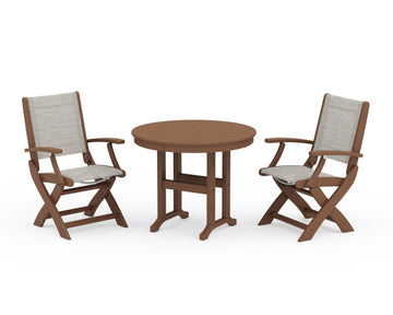 Coastal Folding Chair 3-Piece Round Dining Set
