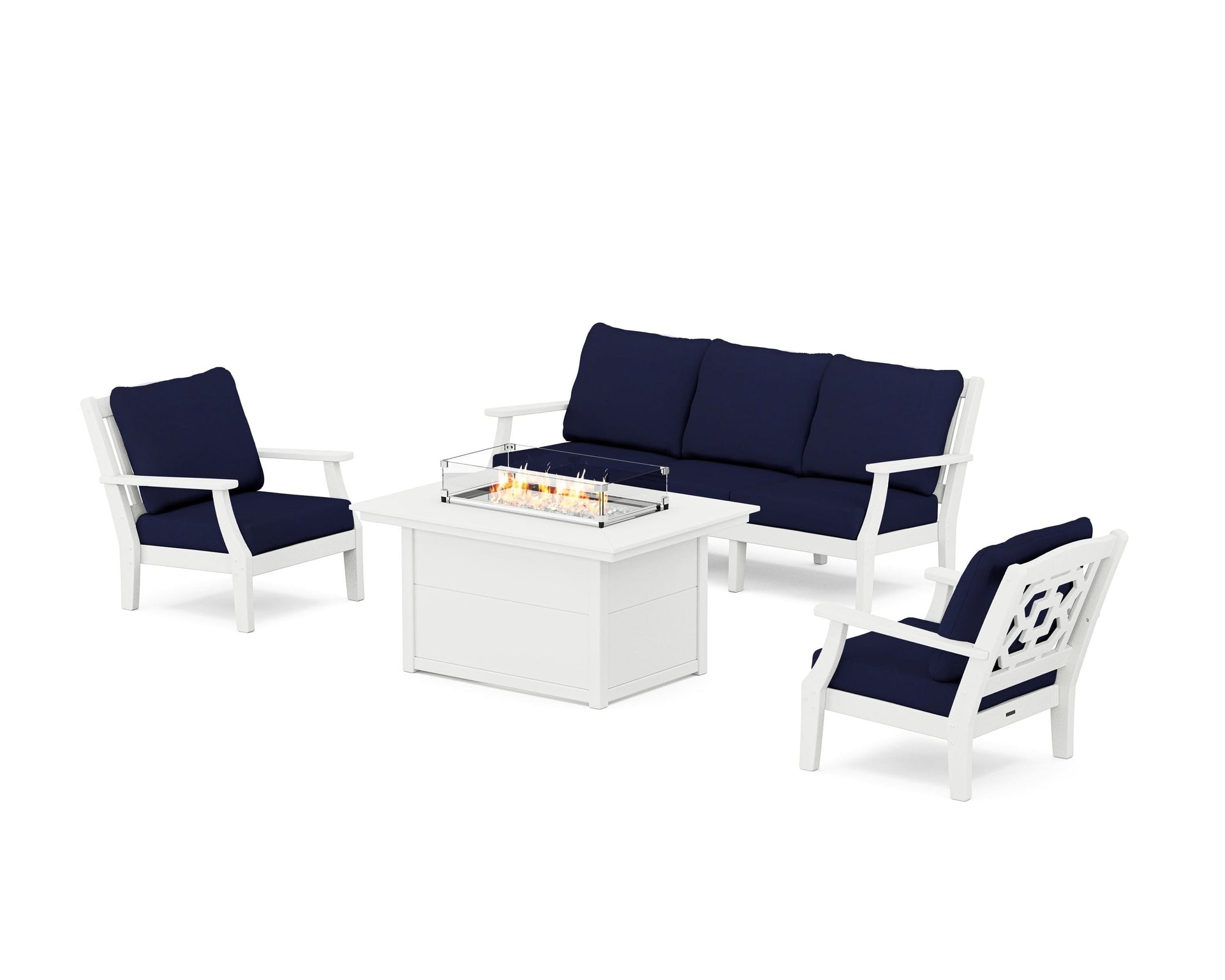 Chinoiserie Deep Seating Fire Pit Table Set