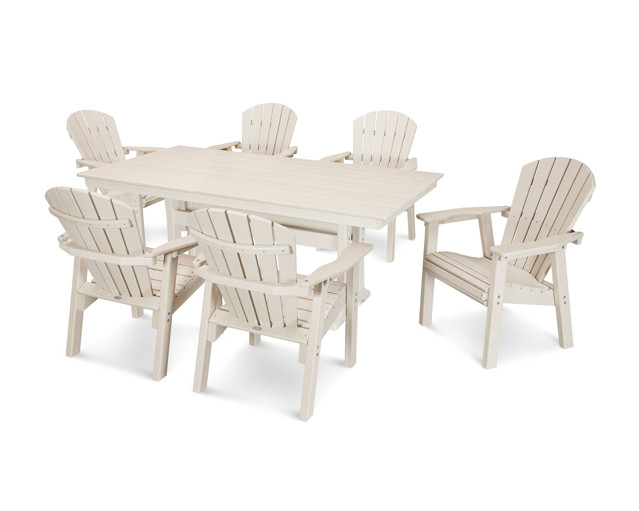 Seashell 7-Piece Farmhouse Dining Set with Trestle Legs