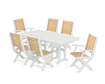 Coastal Folding Chair 7-Piece Farmhouse Dining Set