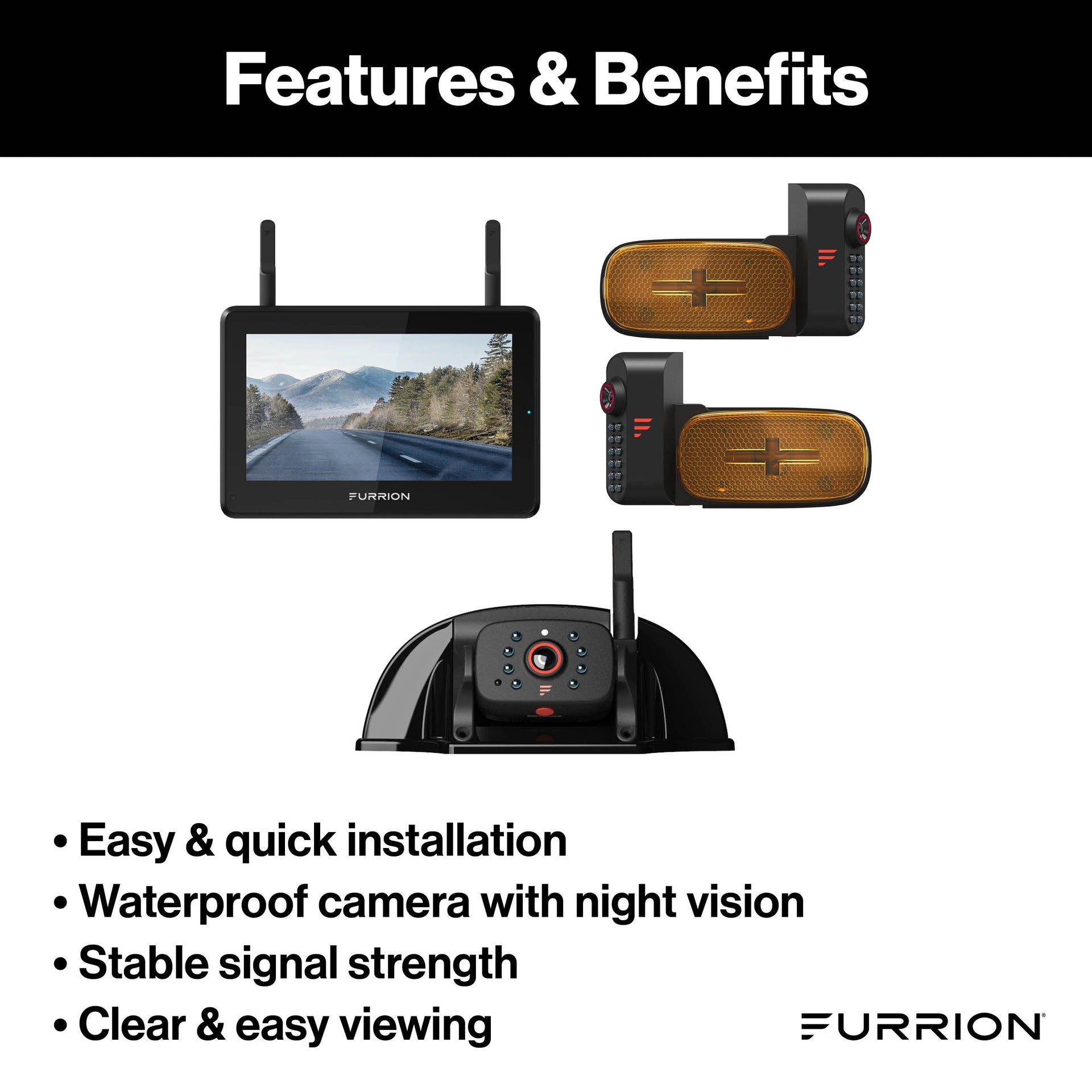 Furrion Vision S+ RV Observation System 5" Monitor Side Cameras Rear Sharkfin Camera New
