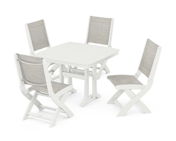 Coastal Folding Side Chair 5-Piece Dining Set with Trestle Legs