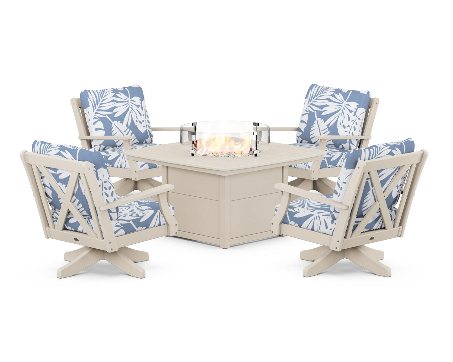 Braxton 5-Piece Deep Seating Swivel Conversation Set with Fire Pit Table