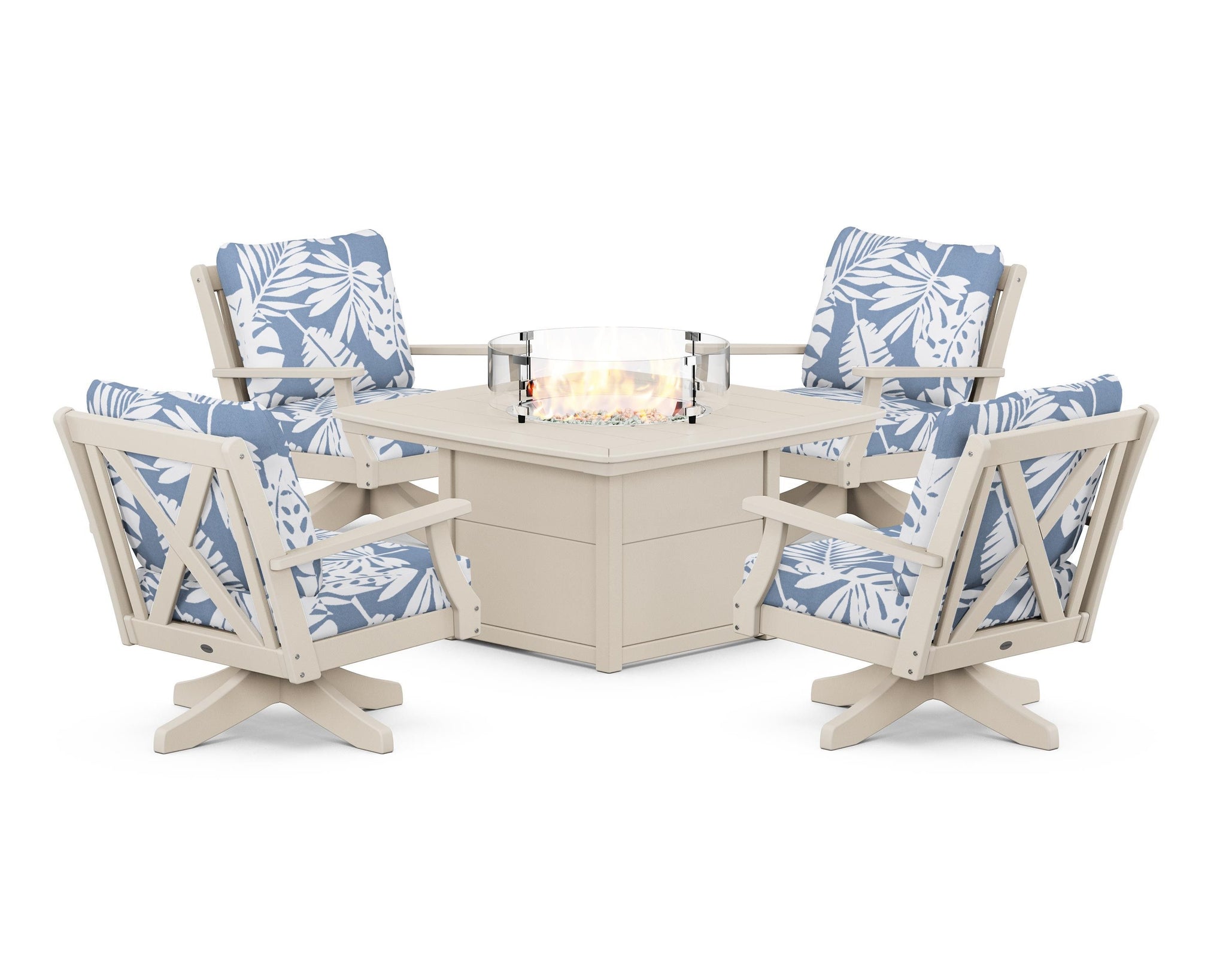 Braxton 5-Piece Deep Seating Swivel Conversation Set with Fire Pit Table