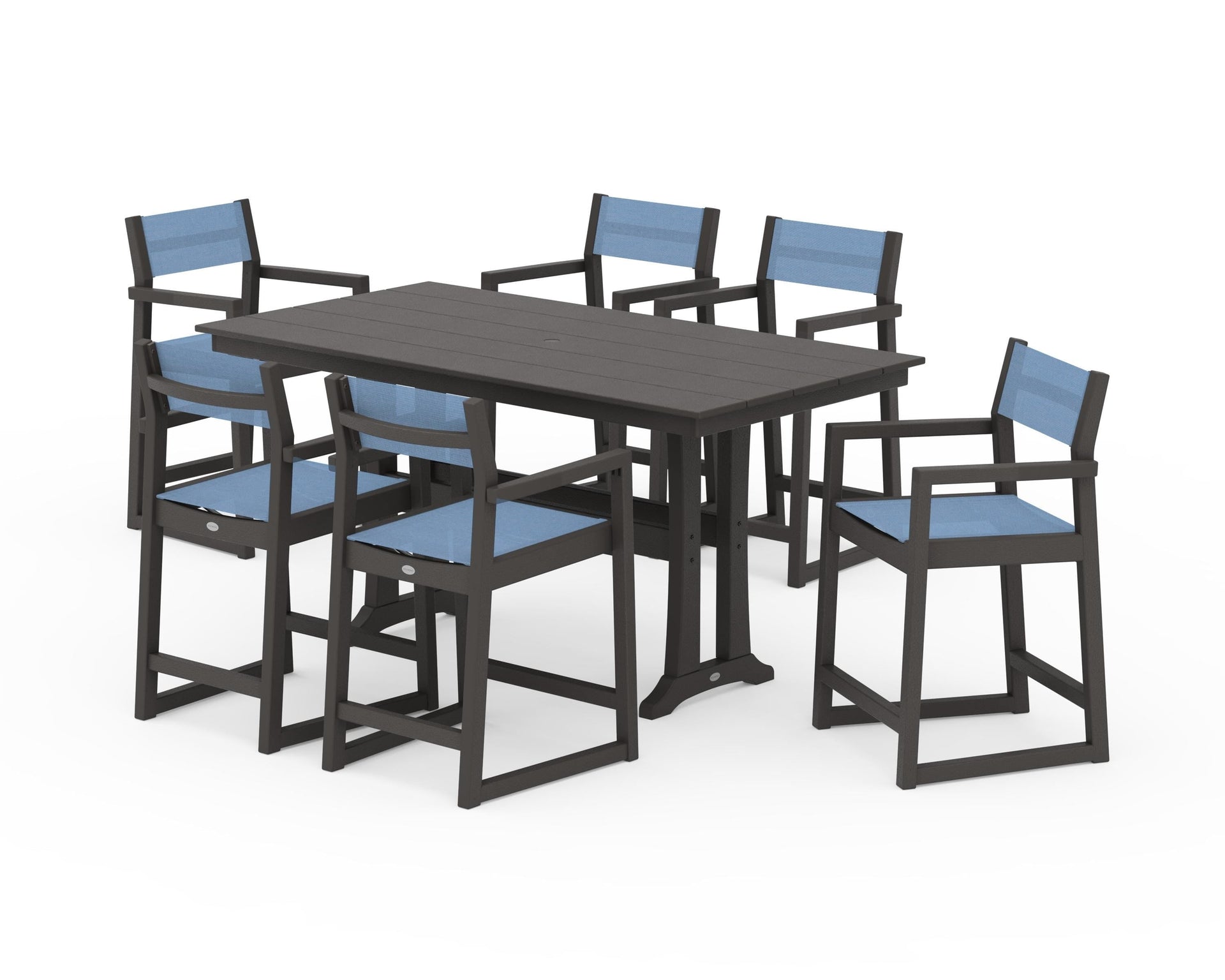 EDGE Sling Arm Chair 7-Piece Farmhouse Counter Set with Trestle Legs