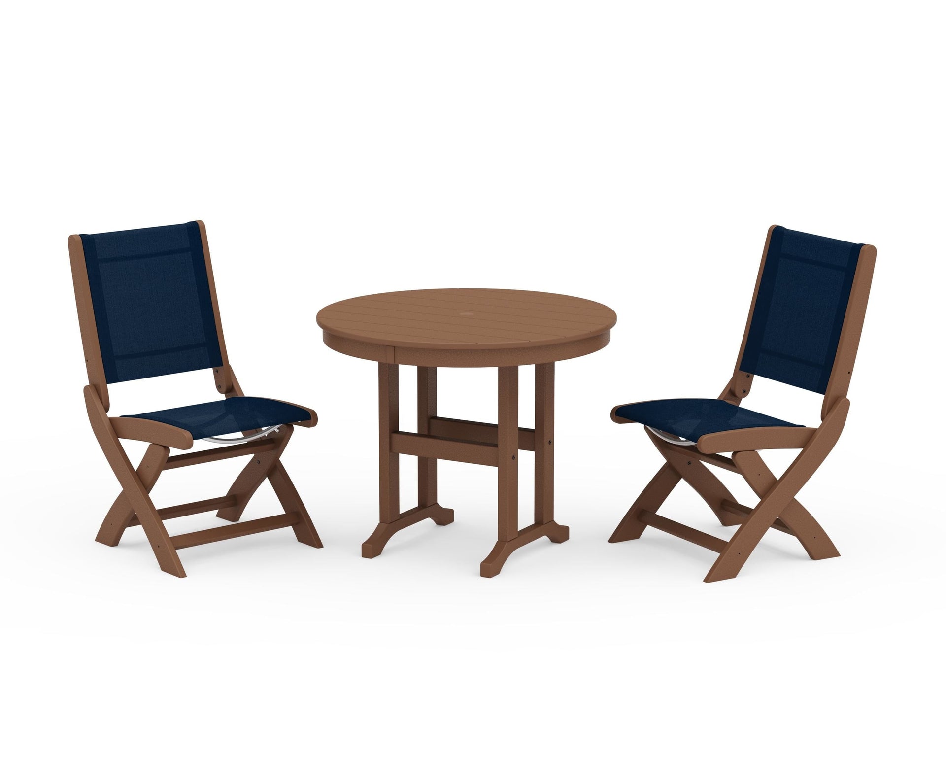Coastal Folding Side Chair 3-Piece Round Dining Set
