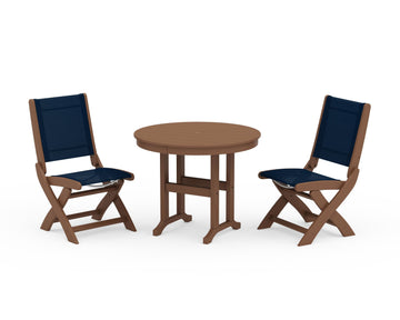 Coastal Folding Side Chair 3-Piece Round Dining Set