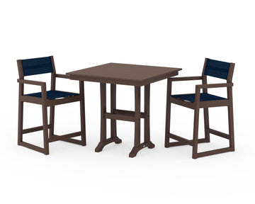 EDGE Sling Arm Chair 3-Piece Farmhouse Counter Set with Trestle Legs