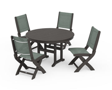Coastal Folding Side Chair 5-Piece Round Dining Set