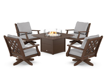 Wovendale 5-Piece Deep Seating Swivel Conversation Set with Fire Pit Table