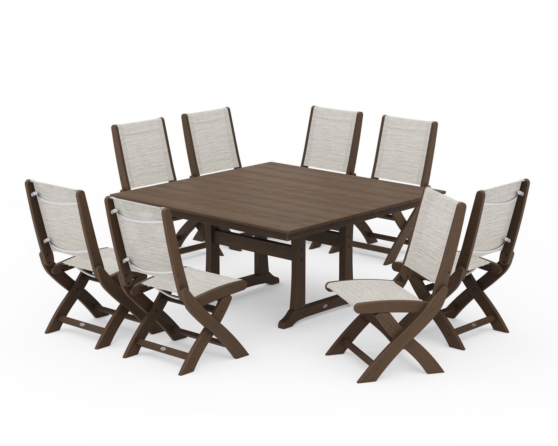 Coastal Folding Side Chair 9-Piece Dining Set with Trestle Legs