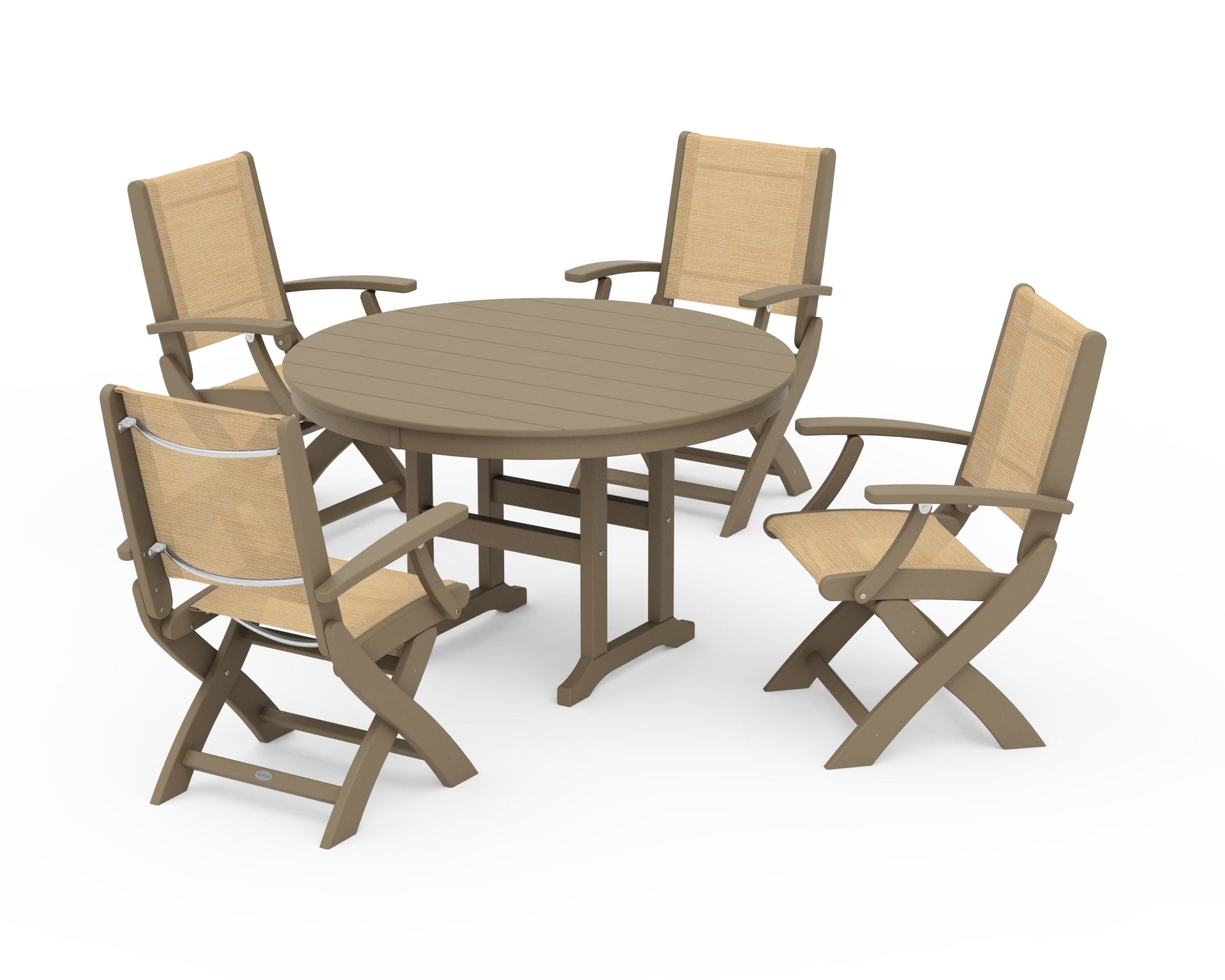 Coastal Folding Chair 5-Piece Round Dining Set
