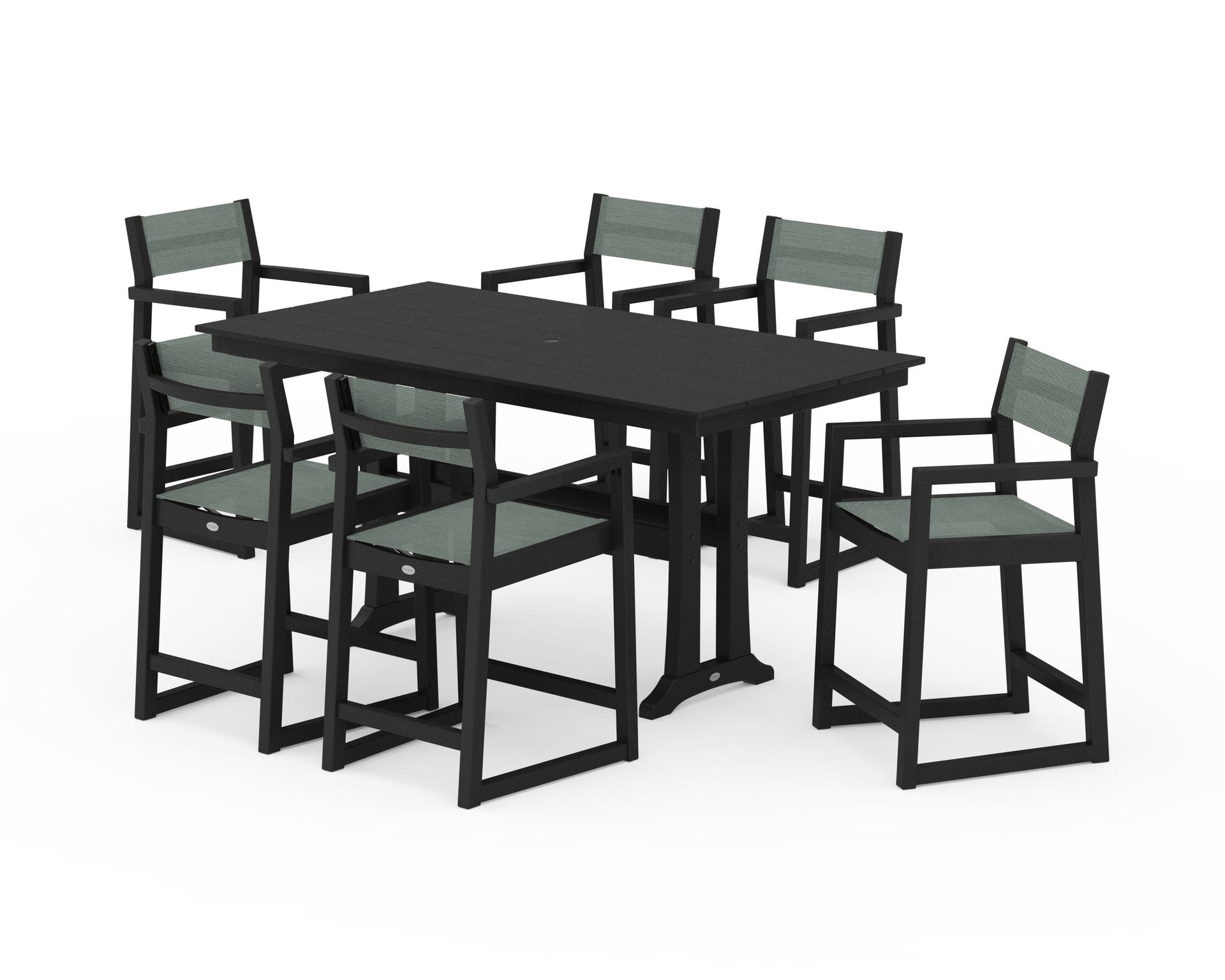 EDGE Sling Arm Chair 7-Piece Farmhouse Counter Set with Trestle Legs