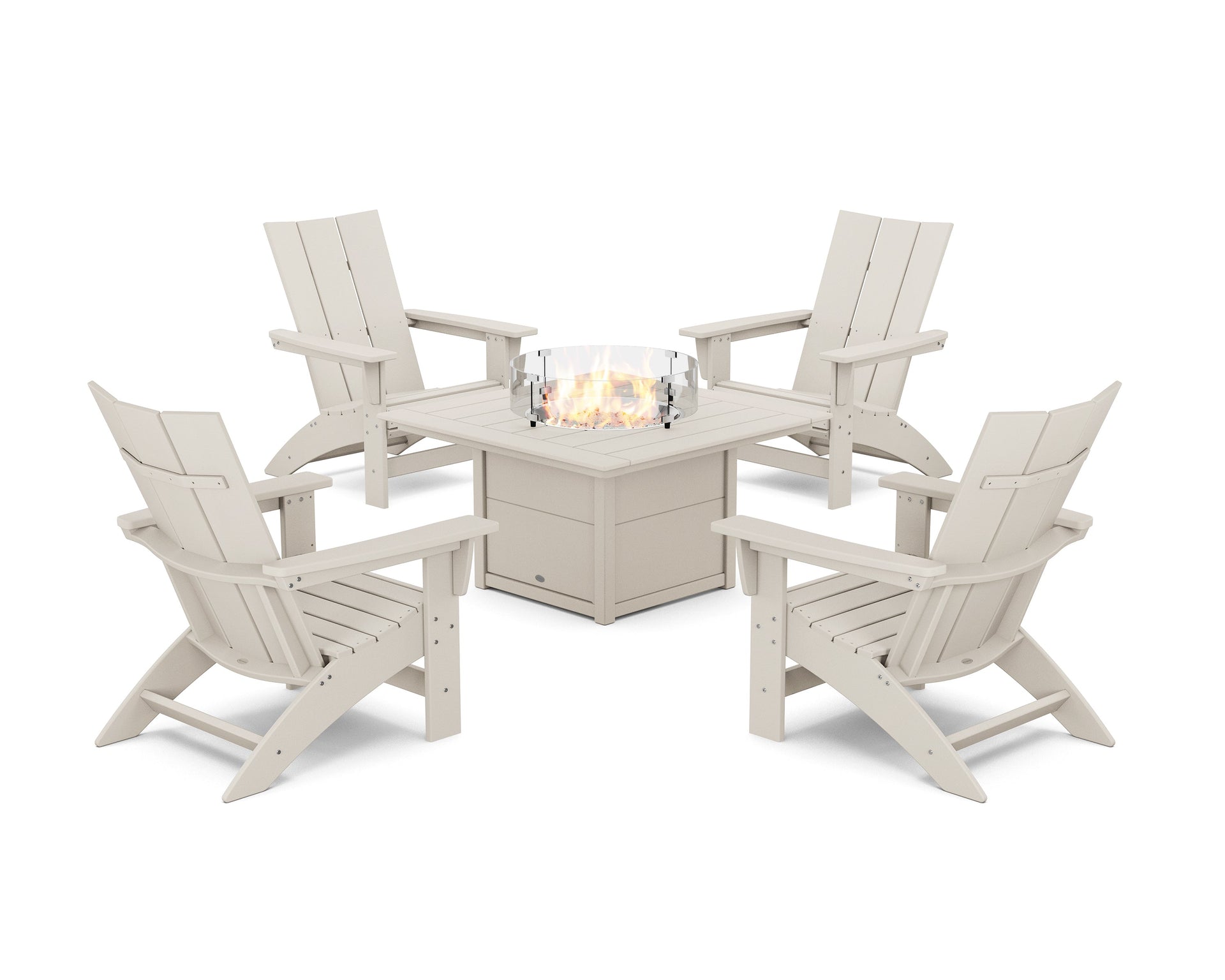 5-Piece Modern Grand Adirondack Conversation Set with Fire Pit Table