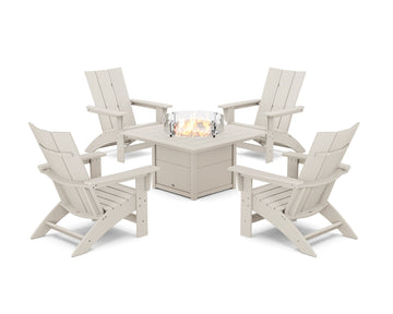 5-Piece Modern Grand Adirondack Conversation Set with Fire Pit Table