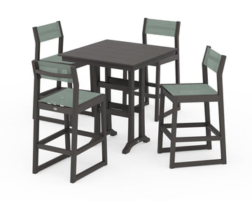 EDGE Sling Arm Chair 5-Piece Farmhouse Bar Set with Trestle Legs