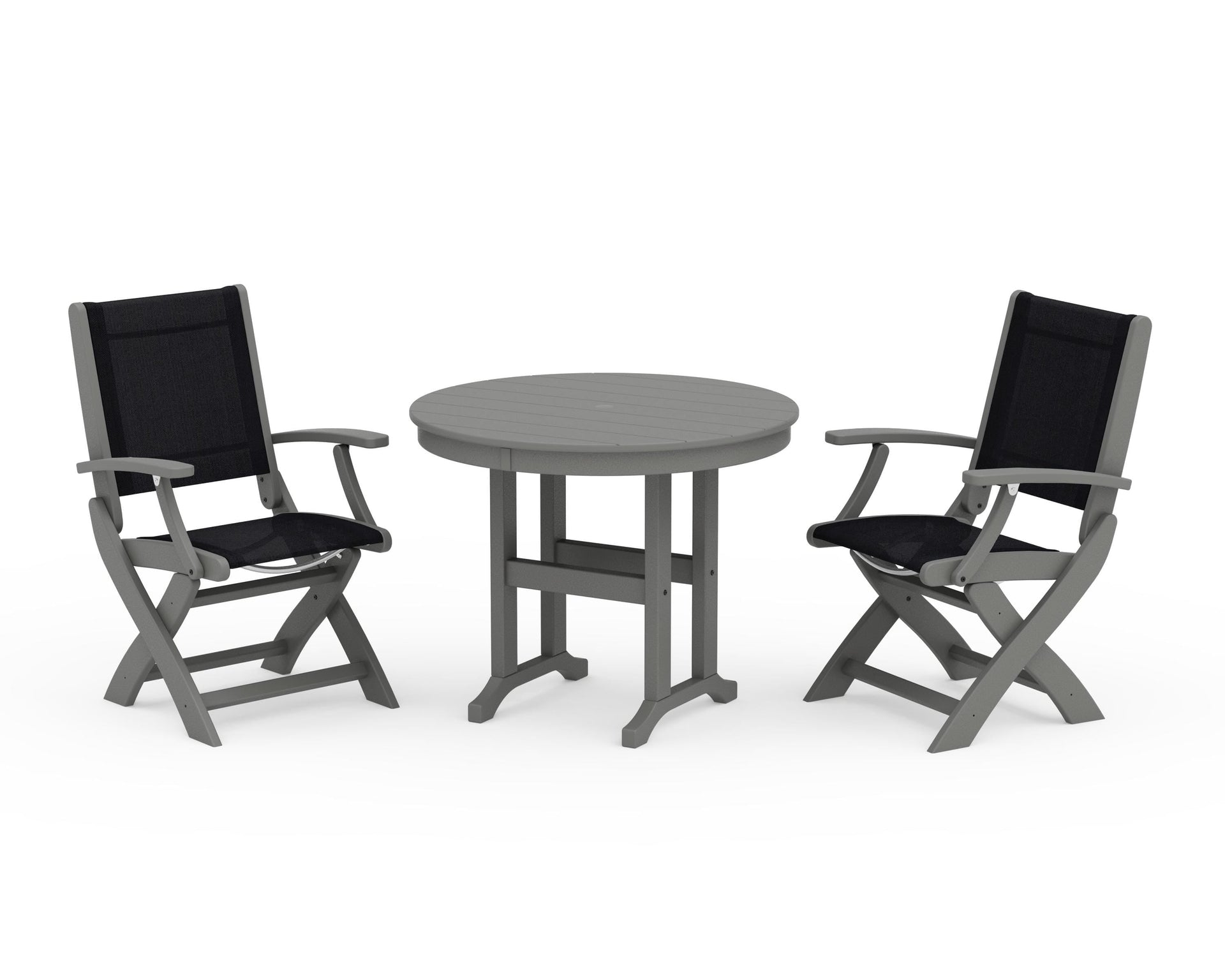 Coastal Folding Chair 3-Piece Round Dining Set