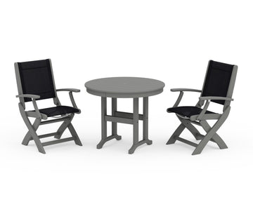 Coastal Folding Chair 3-Piece Round Dining Set