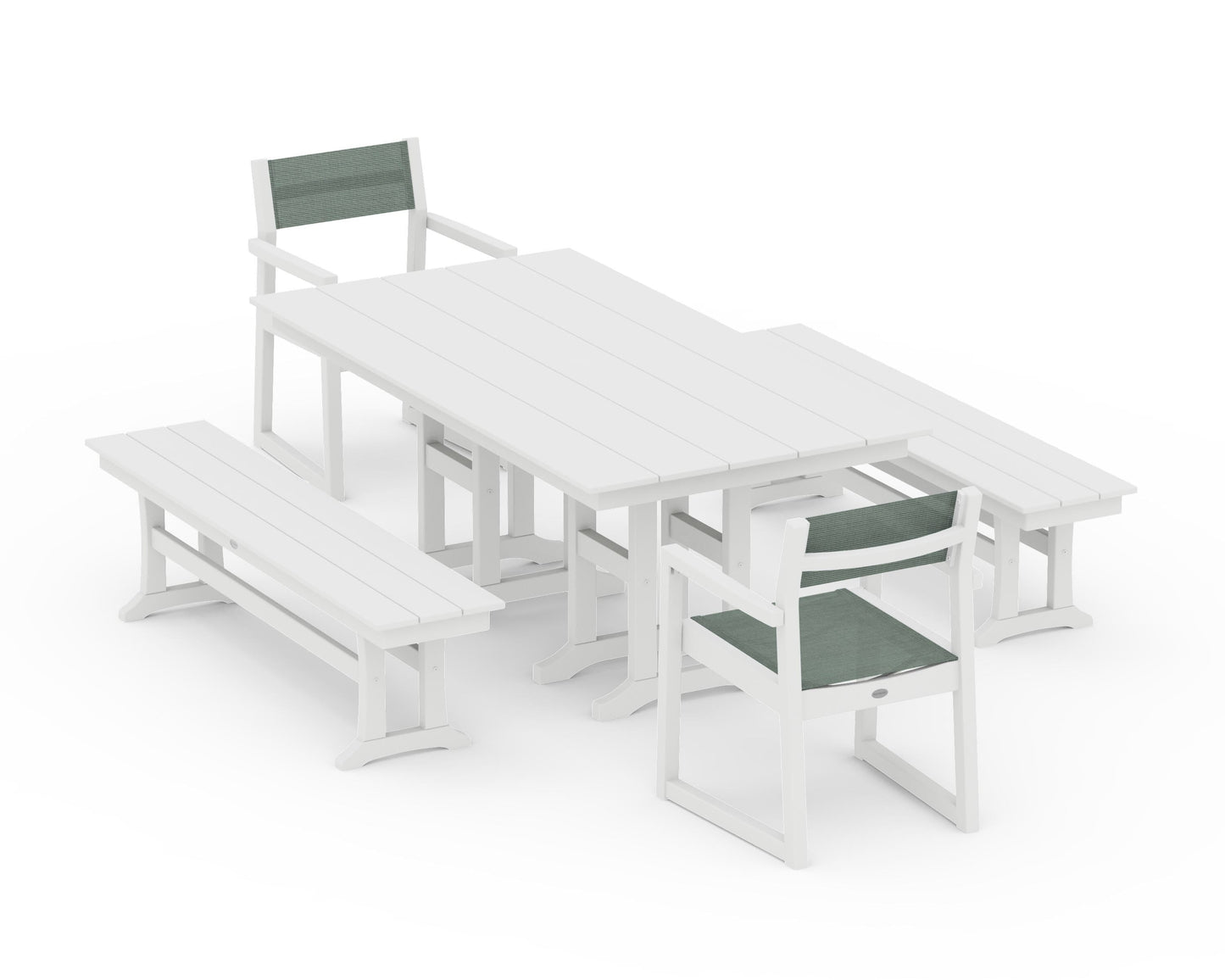 EDGE Sling Arm Chair 5-Piece Farmhouse Dining Set with Benches