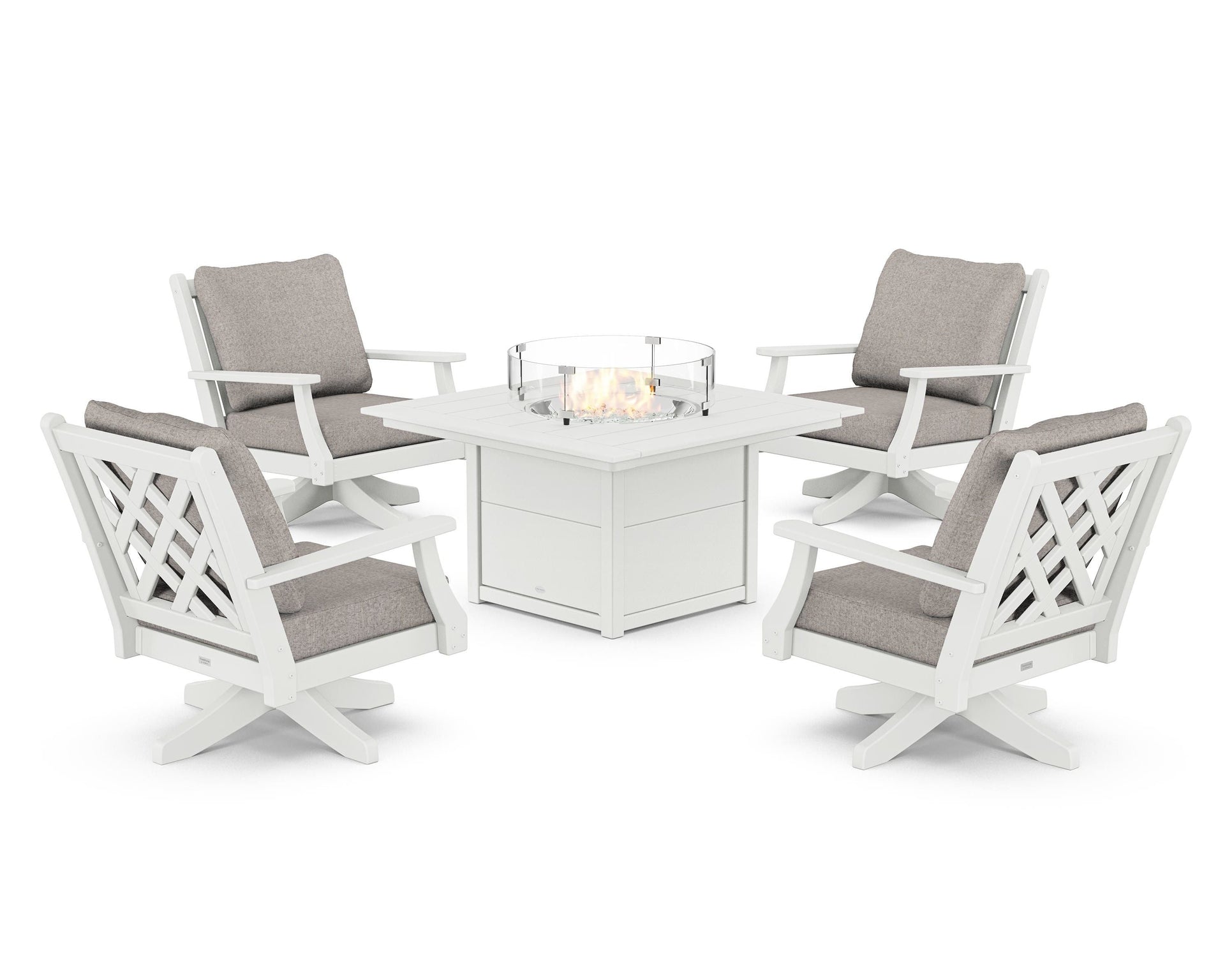 Wovendale 5-Piece Deep Seating Swivel Conversation Set with Fire Pit Table