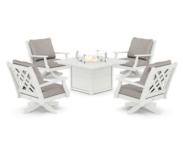 Wovendale 5-Piece Deep Seating Swivel Conversation Set with Fire Pit Table