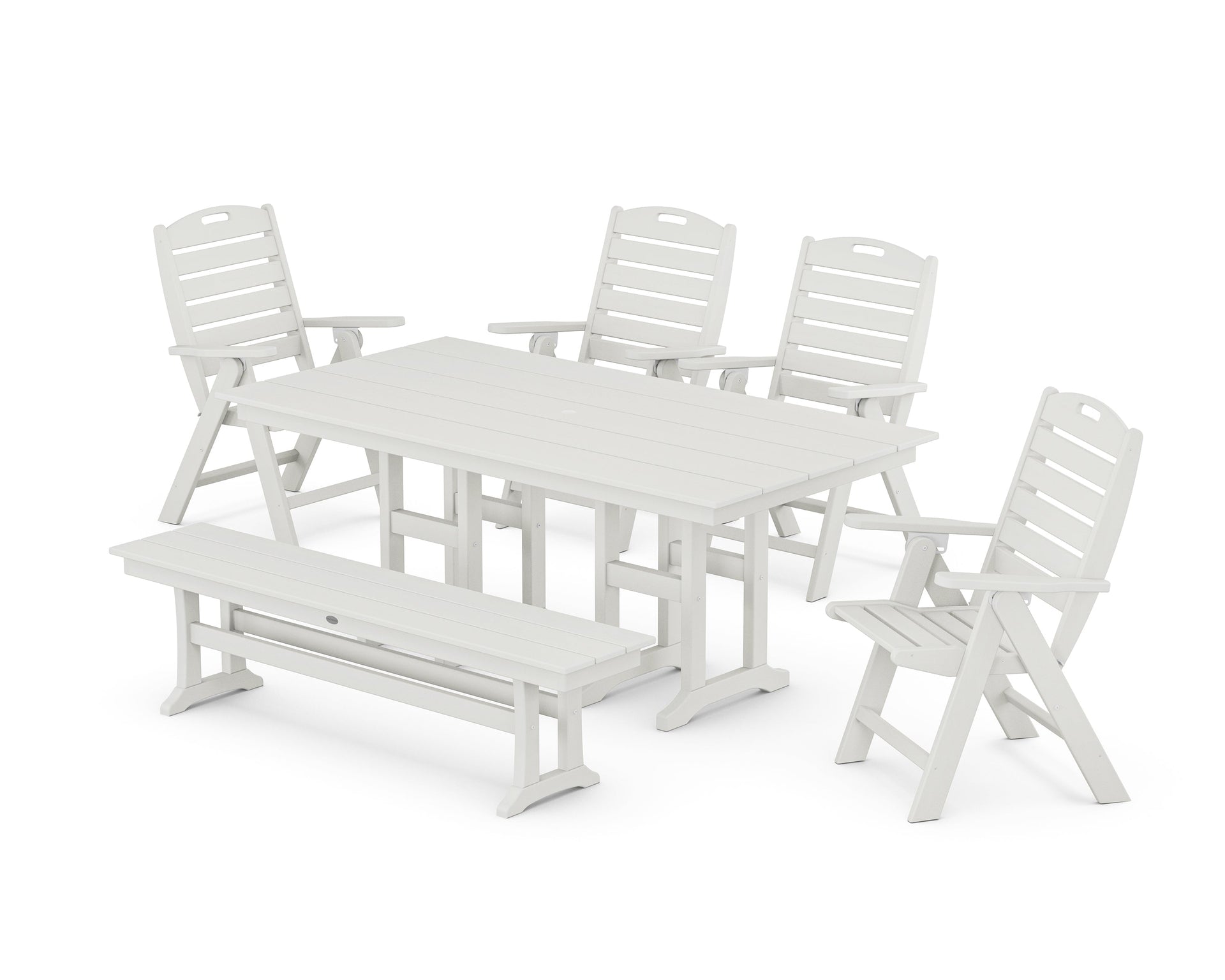 Nautical Highback 6-Piece Farmhouse Dining Set with Bench