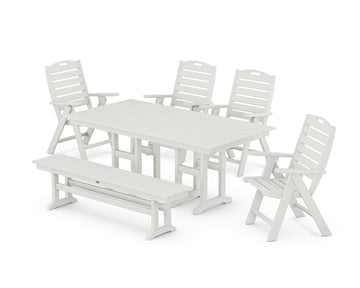 Nautical Highback 6-Piece Farmhouse Dining Set with Bench
