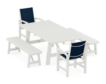 Coastal 5-Piece Rustic Farmhouse Dining Set With Benches