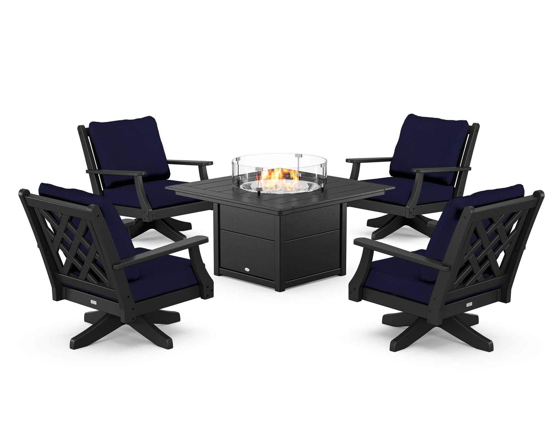 Wovendale 5-Piece Deep Seating Swivel Conversation Set with Fire Pit Table