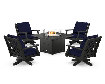 Wovendale 5-Piece Deep Seating Swivel Conversation Set with Fire Pit Table