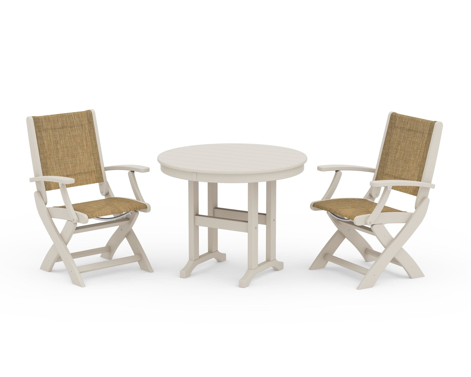 Coastal Folding Chair 3-Piece Round Dining Set
