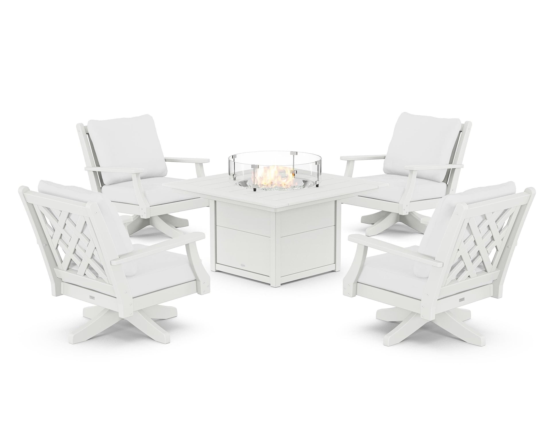 Wovendale 5-Piece Deep Seating Swivel Conversation Set with Fire Pit Table