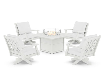 Wovendale 5-Piece Deep Seating Swivel Conversation Set with Fire Pit Table