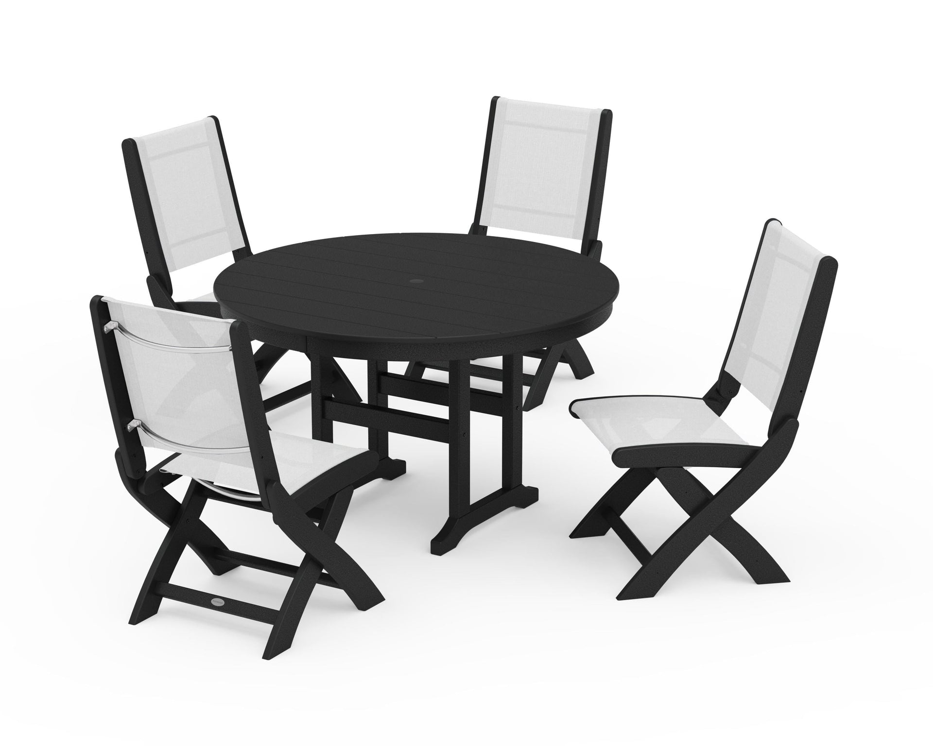 Coastal Folding Side Chair 5-Piece Round Dining Set
